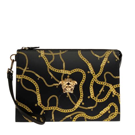 Versace Medusa Greca Chain Print Calfskin Pouch 